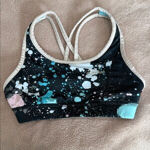 Girls Justice Black and Blue Splatter Sports Bra